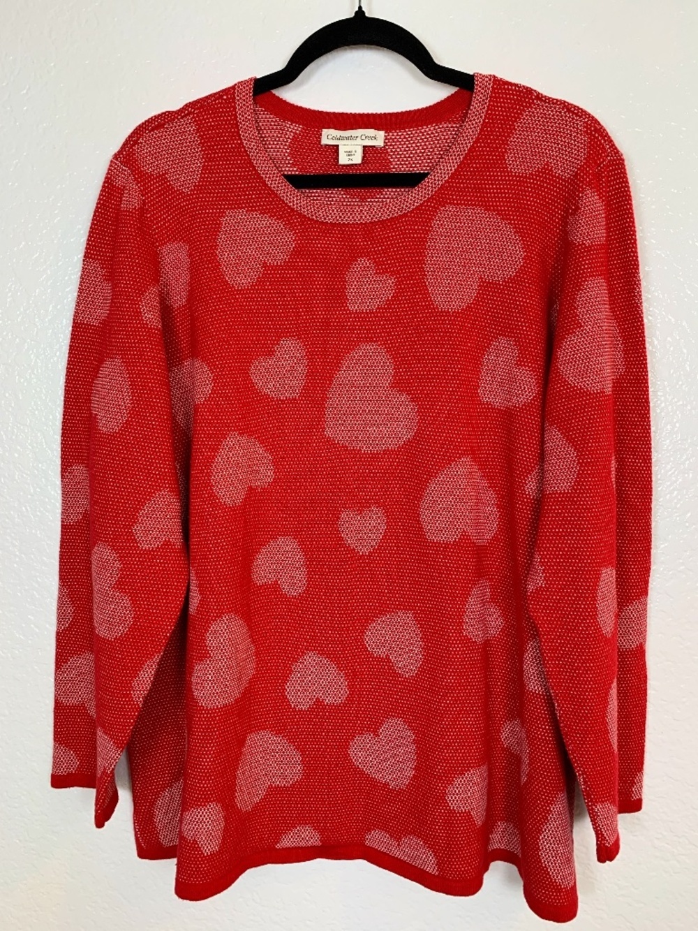 Coldwater Creek Red Heart Print Sweater Womens 2X Valentines Day Love‎ Romantic